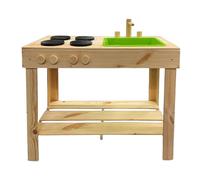 Cocina de Madera para Exteriores y Jardín con Lavabo y Fogones - Juguete de Barro para Niños, 72 cm