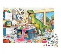 Cocina Dino Desastre Puzzle De Madera Impermeable DIY Puzzles De 1000 Piezas para Adultos Desafiante Y Estimulante Rompecabezas para Decoración del Hogar