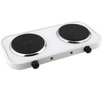 Cocina Eléctrica Portátil Doble, 2 Fogones, 2000W, Blanco, Placas de Acero Inoxidable, Control de Temperatura Independiente, Indicadores LED