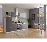 Composición de cocina Malia (Ancho: 280 cm, Gris, Con electrodomésticos, Decoración encimera: Efecto madera, Volumen horno: 72 l)