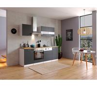 Cocina compacta Malia (Ancho: 220 cm, Gris, Decoración encimera: Efecto madera, Volumen horno: 72 l)