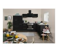 Cocina esquinera Amanda (An x Pr: 290 x 200 cm, Roble/Negro, Con electrodomésticos)