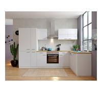 Cocina esquinera (An x Pr: 310 x 172 cm, Blanco, Con electrodomésticos)