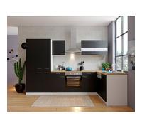 Cocina esquinera (An x Pr: 310 x 172 cm, Negro, Con electrodomésticos)
