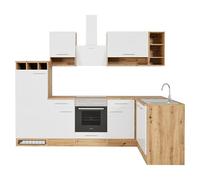Cocina esquinera Hilde (Ancho: 280 cm, Blanco, Mate, Efecto madera, Con electrodomésticos)