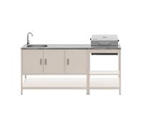Cocina exterior 2 módulos acero inoxidable con barbacoa de carbón, naxos, beige, 60x58.5x138 cm