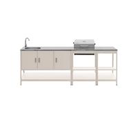 Cocina exterior 2 módulos de acero inoxidable con barbacoa de carbón, naxos, beige, 60x58.5x138 cm