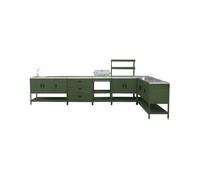 Cocina exterior 6 módulos de acero inoxidable con barbacoa de carbón, naxos, verde, 60x58.5x138 cm