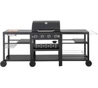 Cocina exterior con barbacoa de gas de 4 quemadores y 2 mesas 233 x 53 x 11 cm.