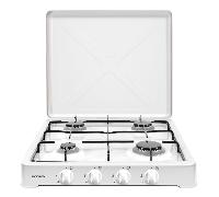 INFINITON | Cocina de Gas Portatil GGP-4F | 50cm de Ancho | Hornillo a Gas | Quemadores desmontables | 4 Fuegos | Portatil | Apoyo antideslizante | Color Blanco