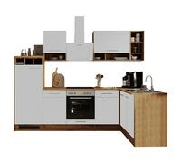 Cocina modular completa esquinera Hilde (An x L: 280 x 172 cm, Blanco, Mate, Efecto madera, Sin electrodomésticos)