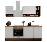 Cocina modular completa Hilde (Ancho: 220 cm, Blanco, Mate, Sin electrodomésticos, Efecto madera)