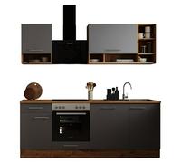 Cocina modular completa Hilde (Ancho: 220 cm, Gris, Mate, Sin electrodomésticos, Efecto madera)