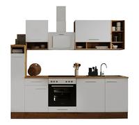 Cocina modular completa Hilde (Ancho: 250 cm, Blanco, Mate, Sin electrodomésticos, Efecto madera)