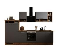 Cocina modular completa Hilde (Ancho: 310 cm, Gris, Mate, Efecto madera, Sin electrodomésticos)