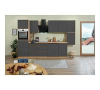 Cocina modular completa Lorena (Ancho: 330 cm, Roble/Gris, Decoración encimera: Efecto madera, Brillo intenso, Sin electrodomésticos)