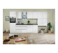 Cocina modular completa Lorena (Ancho: 380 cm, Blanco, Brillo intenso, Decoración encimera: Efecto piedra, Sin electrodomésticos)