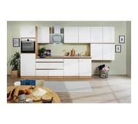 Cocina modular completa Lorena (Ancho: 380 cm, Roble/Blanco, Decoración encimera: Efecto madera, Brillo intenso, Sin electrodomésticos)