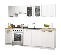Cocina modular con vitrina 240 cm akord oliwia blanco 11 puertas 1 cajón 240x46x203 cm
