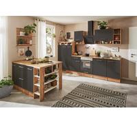 Cocina de isla Hilde (Ancho: 310 cm, Gris, Con electrodomésticos)