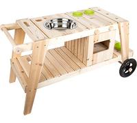 Cocina para Barro, en Madera Maciza e Impermeable para niños a Partir de 3, Cocina para Exterior con Accesorios y Ruedas