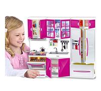 Cocina para muñecas Juguete Muebles casa muñecas para niños Luces y Sonidos realistas con Placa de cocción Funcional Horno Fregadero Muebles de Puertas Nevera y Muchos Accesorios Juego 40 x 30 cm