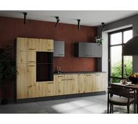 Cocina Pequeña Bloque Vacío Gris Mate Artisan Roble Oliver 340CM