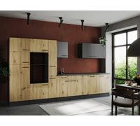 Cocina Pequeña Bloque Vacío Gris Mate Artisan Roble Oliver 370CM respekta