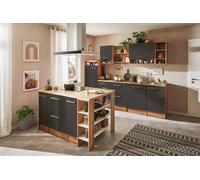 Cocina Pequeña Isla de Cocina Amueblada y Equipada Roble Gris Hilde 280CM