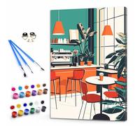 Cocina Pintar por Numeros Niños, Pintar por Numeros Adultos Cafés Paint by Numbers Principiantes, Manualidades Niños 10 Años DIY Kit de Pintura al Óleo de Lienzo Decoracion 40x60cm Sin Marco Y3-1205