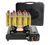 Cocina Portátil de Gas Butano con Maletín, Kit de Camping con Cartuchos, Hornillo Camping, Cocina Portátil Estable. (Camping Gas con 8 Bombonas)