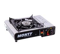 Cocina portátil de Gas con 1 quemador, de Acero Inoxidable Hornillo Camping Gas, incluye maletín de 38x12x29 cm MONTY Multicolor
