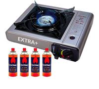 COCINA PORTÁTIL DOBLE + QUEMADOR GAS 4 BOTELLAS MALETÍN ESTUFA CAMPING