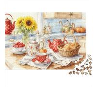 Cocina Rural Mesa de Desayuno Puzzle de 1000 Piezas Papel para Adultos Escena Soleada Puzzle para Toda la Familia Relajación Decoración 38x26cm/1000pcs