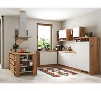 Cocina Winkelküche Isla de Cocina Amueblada y Equipada Roble Blanco Hilde 310CM