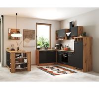 Cocina Winkelküche Isla de Cocina Amueblada y Equipada Roble Gris Hilde 280CM