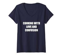 Cocinar con Amor y confusión Camiseta Cuello V, Mujer, Azul Marino, XXL