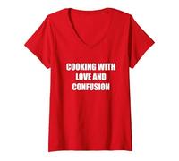 Cocinar con Amor y confusión Camiseta Cuello V, Mujer, Rojo, XXL