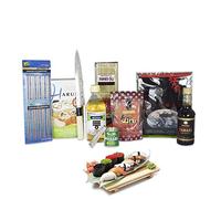 Cocinista Kit Sushi Premium Completo para Hacer Sushi en Casa con Cuchillo Japonés Sashimi, Arroz 1 kg, Vinagre Sushi, Alga Nori, Makisu, Tamari, Wasabi, Jengibre, Palillos Metal, Pinzas Espinas