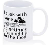 Cocino con vino, a veces incluso lo añado, taza divertida de oficina, novedad, taza de café, taza de café novedosa, taza de té de cerámica con impresión de doble cara para mamá, papá, amigo, esposa, e