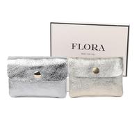 COCINUT, Pack de 2 Monederos de Piel Genuina para Mujer y Hombre, Textura Lichi + Piel Nobuk en Mismo Color, Estilo Elegante y Casual, con Estuche de Regalo Premium, Plata y Oro