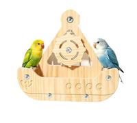 Cockatiel Toys - Wooden Pirate Ship Wheel Bird Cage Toy 20x15x17cm | Natural Parakeet Canary Enrichment Toy for Exercise Play Perch Activity Cage Decoration Indoor Outdoor Aviary Garden Use