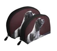 Cocker Spaniel Cachorro Spaniel Blanco Y Negro, Bolsa de Maquillaje de Concha, Monedero pequeño para Mujer, Bolsa de artículos de tocador, Bolsa de cosméticos, 2 Piezas