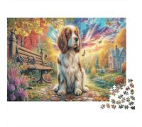 Cocker Spaniel in Autumn Park Premium Paper Dog on Bench in Autumn Park DIY Jigsaw Puzzle Family Game Fun 52x38cm/1000pcs