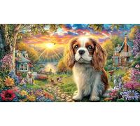 Cocker-Spaniel-in-Flower-Garden-at-Sunset 1000 Piezas Puzzle Educativo Papel Reciclado para Adultos Desafiante Idea 38x52/1000pcs