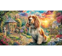 Cocker-Spaniel-in-Garden-at-Sunset Puzzle para Adultos y niños 1000 Piezas Papel Reciclado Juego Educativo Desafiante Actividad en casa 70x50/1000pcs