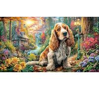 Cocker-Spaniel-in-Mystical-Forest 1000 Piezas Puzzle para Adultos Juego desafiante Educativo Papel Reciclado para relajación y Regalos 38x26/1000pcs