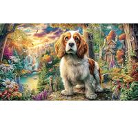 Cocker-Spaniel-in-Mystical-Forest Puzzle Adultos 1000 Piezas Papel Reciclado Juego Familiar Desafiante para decoración Mural y Regalos 70x50/1000pcs