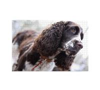 Cocker Spaniel inglés, Perros de Pelaje Rizado Blanco parduzco, Rompecabezas de 1000 Piezas, Rompecabezas de Madera para Toda la Familia, decoración de Pared para Adultos y Adolescentes.