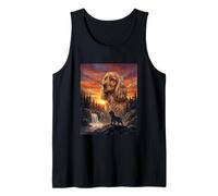 Cocker Spaniel Perro Amante Vintage Atardecer Bosque Naturaleza Arte Camiseta sin Mangas
